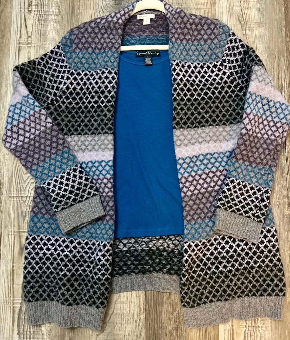 St. John's Bay Open Front Diamond Pattern Knit Cardigan Sweater